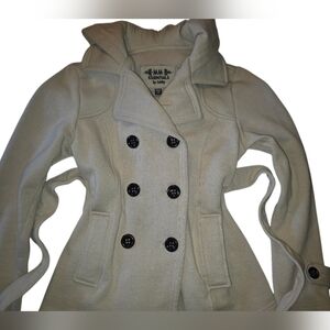 EUC MM Essentials Double Breasted Pea Coat w/ hood and waist tie. Women's Small
